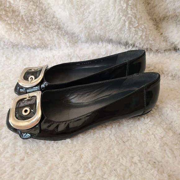 Stuart Weitzman Patent Peep-toe Buckle Flats - Picture 3 of 10